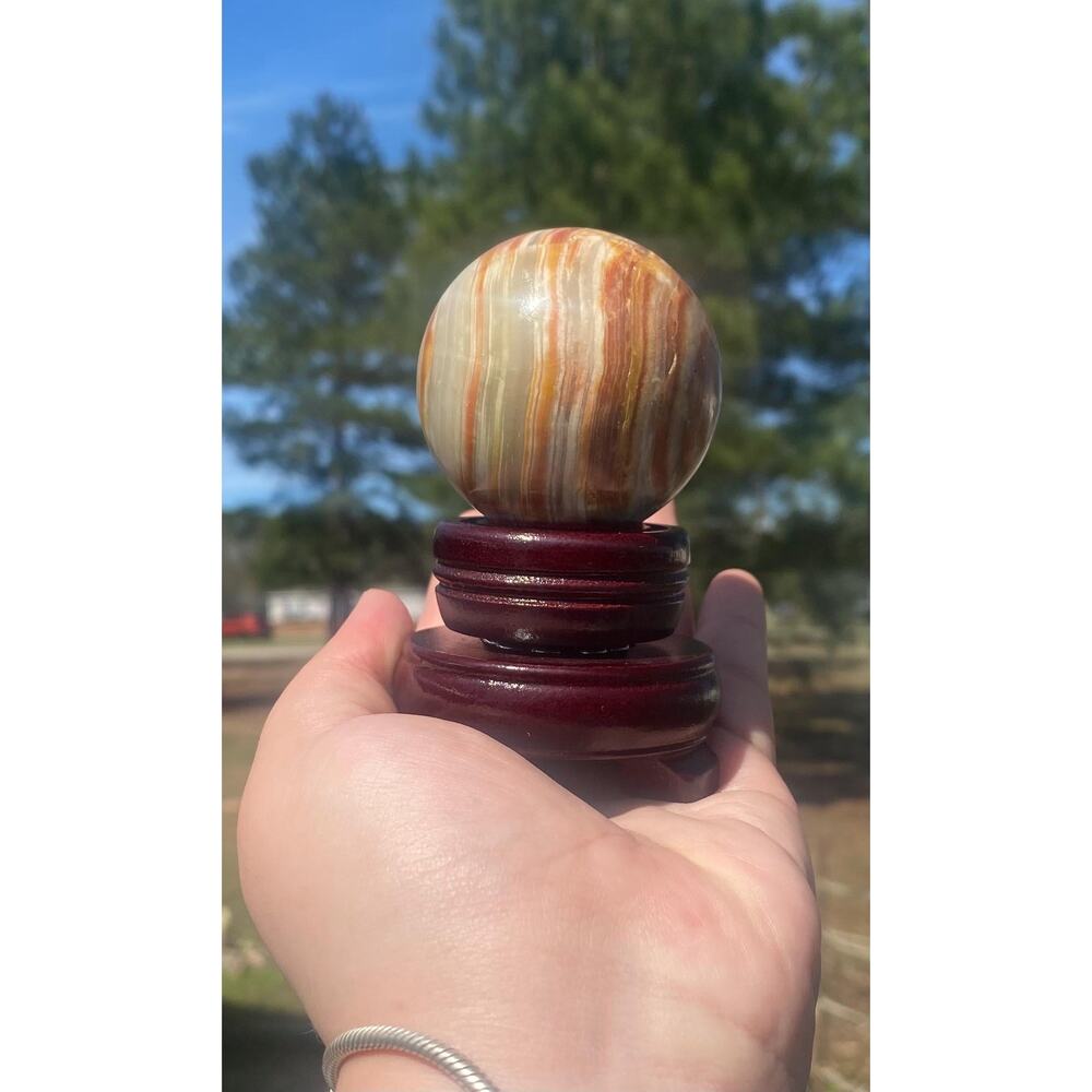 Green Banded Onyx Crystal Sphere with Display Stand - 51 mm